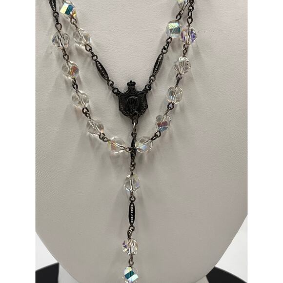 Rosary Sterling Crucifix Austrian Crystal 6mm Faceted Round Aurora Borealis Bead - Picture 3 of 15